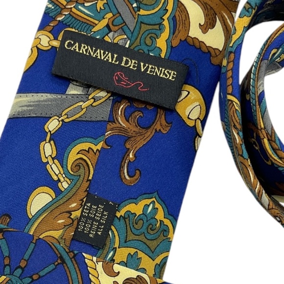 CARNAVAL DE VENISE Blue Royal Silk DESIGNER Tie HANDMADE ITALY - Picture 3 of 5